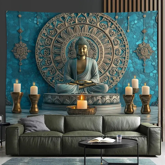 Tapisserie Murale Bouddha 3D Élégante Polyester