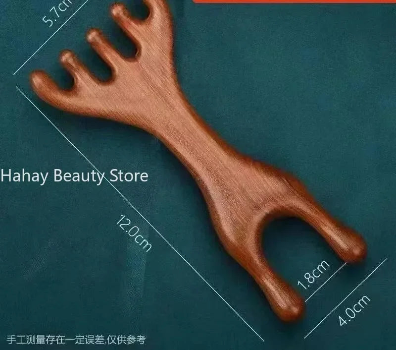 6 Prong Anti-Static Wooden Meridian Massage Comb