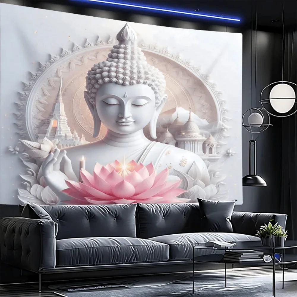 Tapisserie Murale Bouddha Statue Lotus Blanc Pur