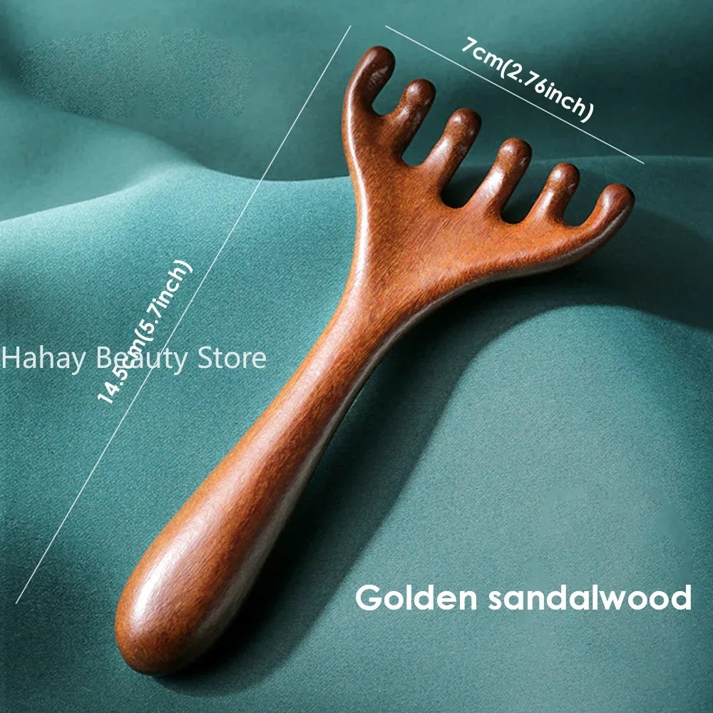 6 Prong Anti-Static Wooden Meridian Massage Comb
