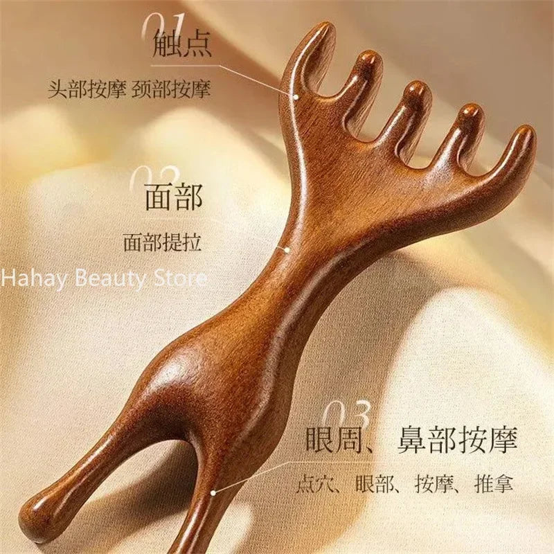 6 Prong Anti-Static Wooden Meridian Massage Comb