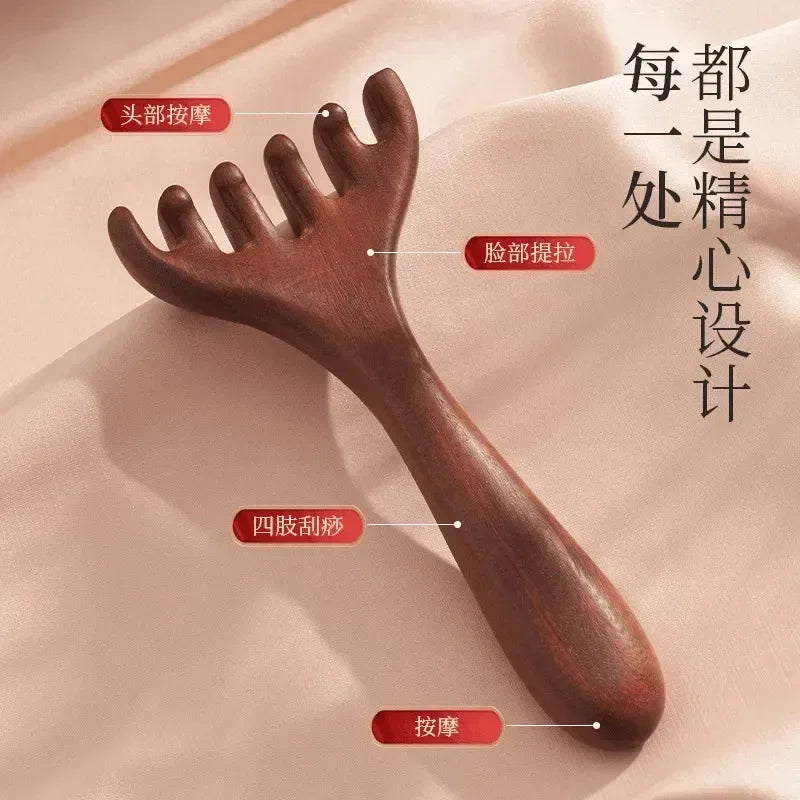 6 Prong Anti-Static Wooden Meridian Massage Comb