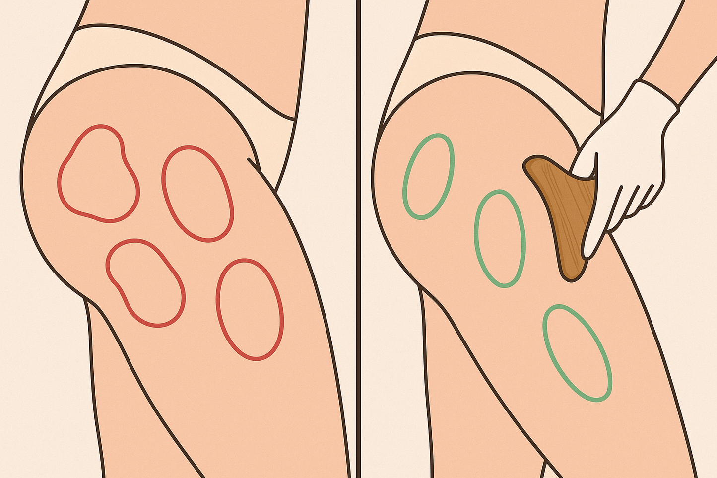 Outil Gua Sha Bois Anti-Cellulite - Avant/Après