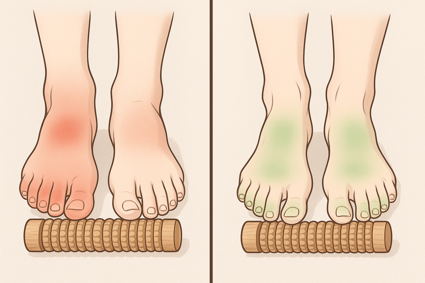 Rouleau Massage Bois Réflexo Pieds - Avant/Après