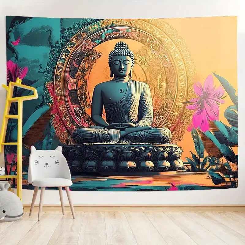 Tapisserie Murale Bouddha Doré Mandala Spirituel