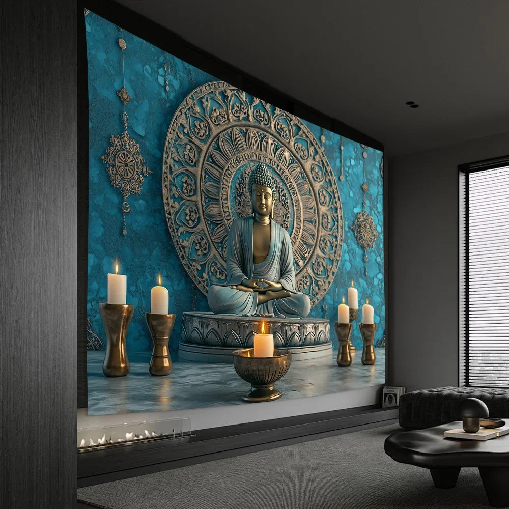 Tapisserie Murale Bouddha 3D Élégante Polyester
