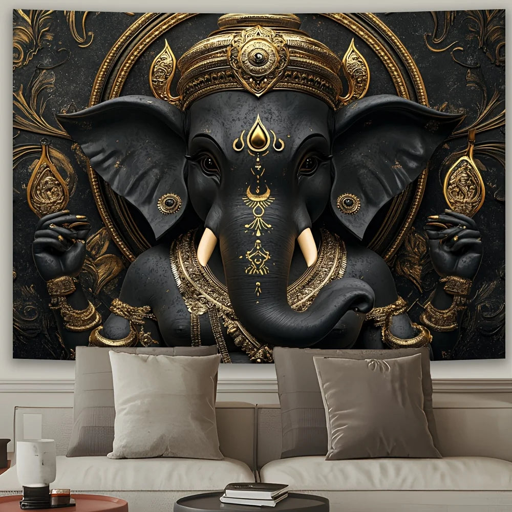 Tapisserie Murale Ganesha 3D Colorée Hindouisme