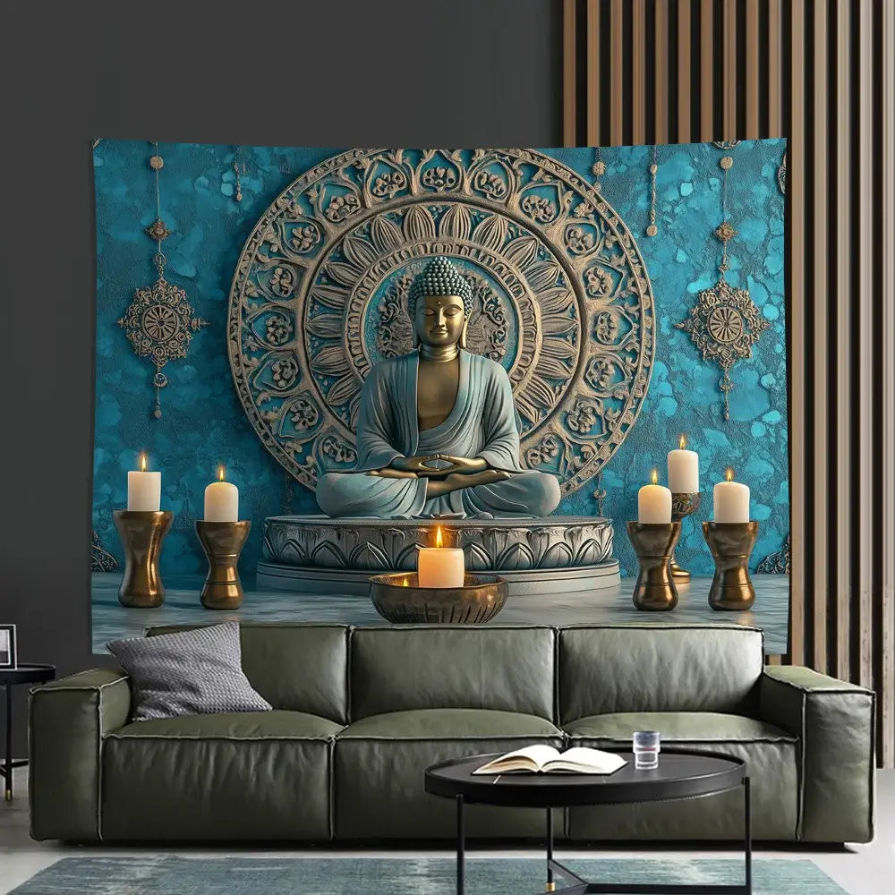 Tapisserie Murale Bouddha 3D Élégante Polyester