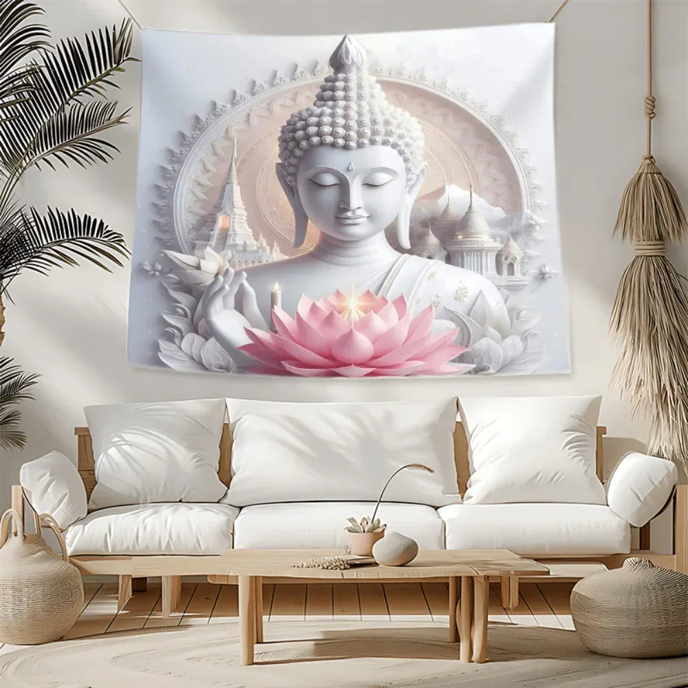 Tapisserie Murale Bouddha Statue Lotus Blanc Pur