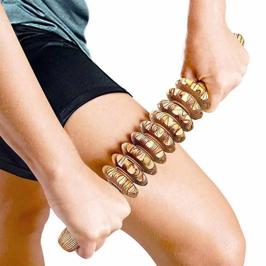 Masseur anti-cellulite 9 rouleaux bois drainage lymphatique"