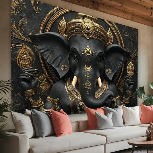 Tapisserie Murale Ganesha 3D Colorée Hindouisme