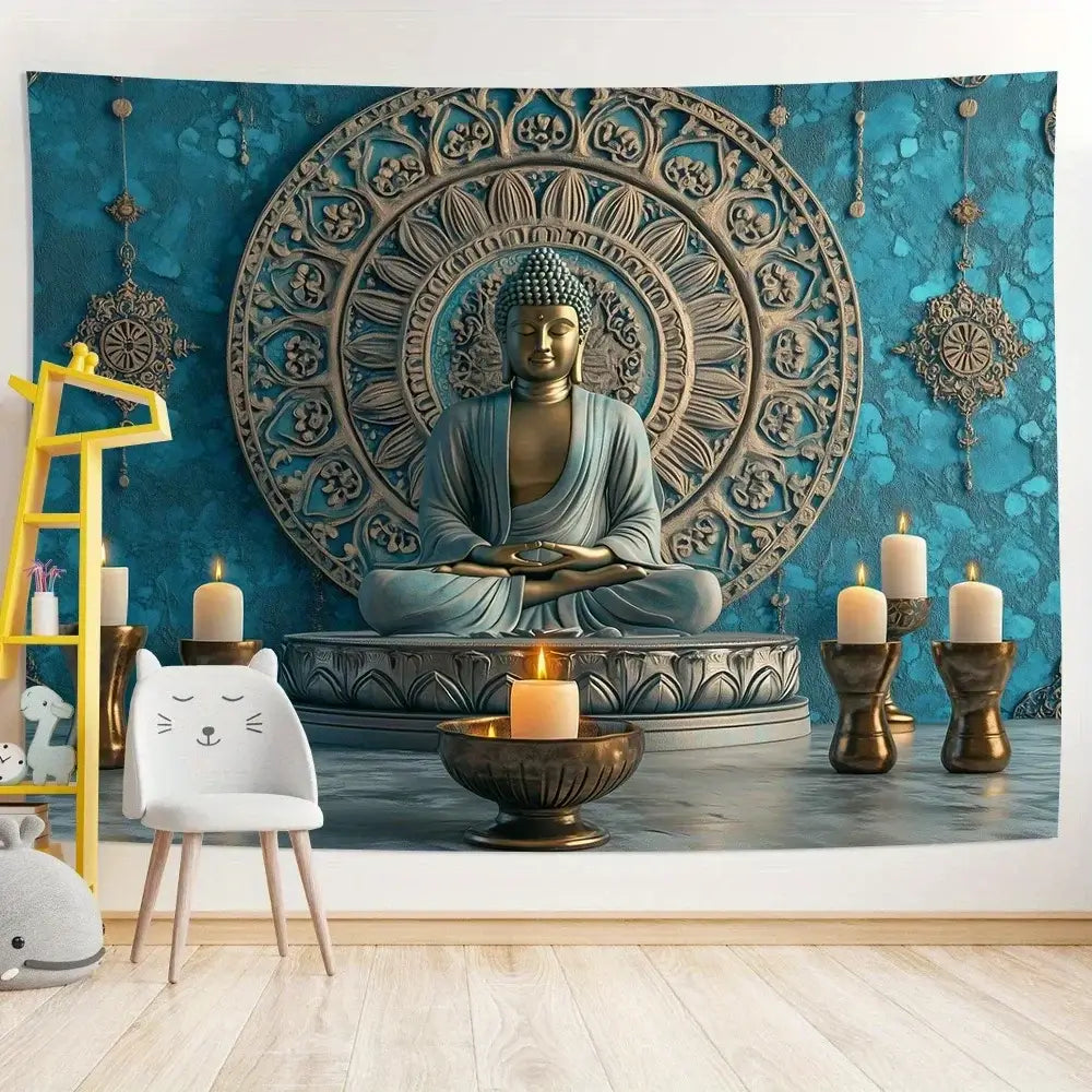 Tapisserie Murale Bouddha 3D Élégante Polyester