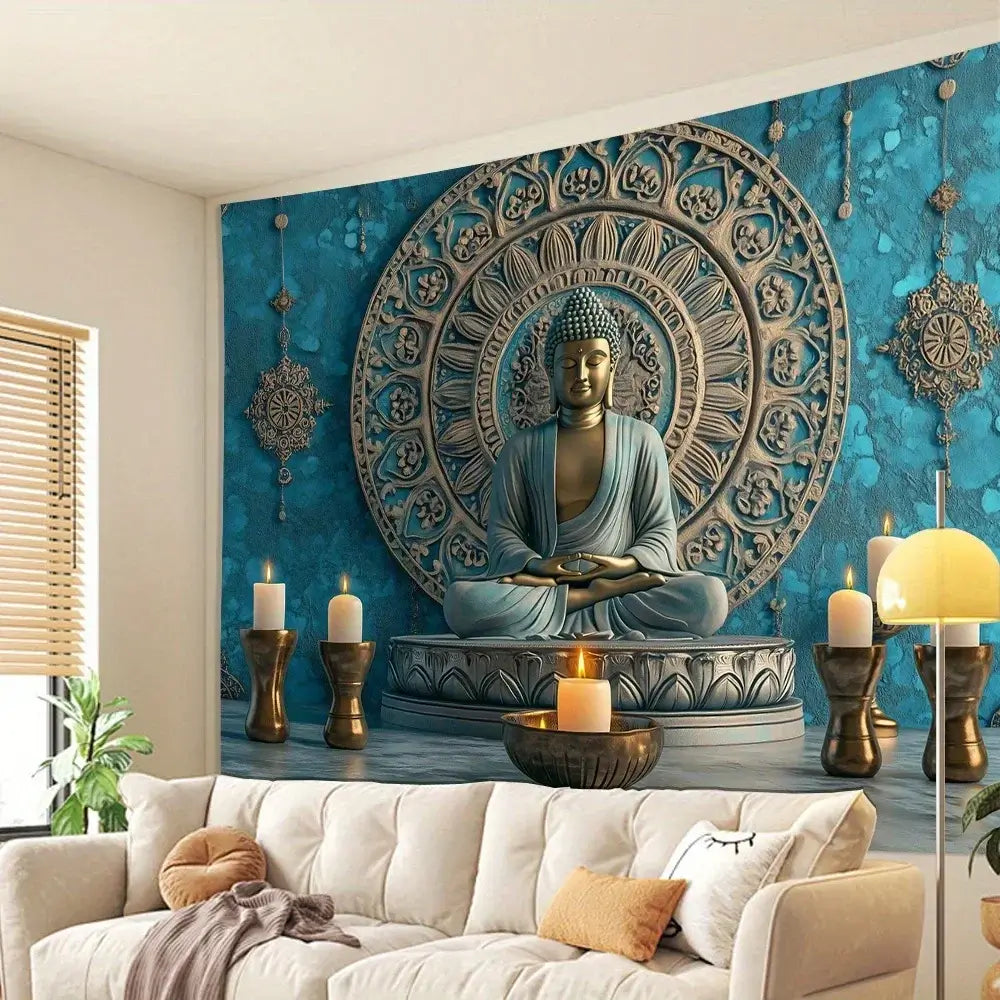 Tapisserie Murale Bouddha 3D Élégante Polyester