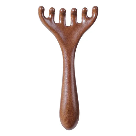 Peigne massage 6 griffes bois stimulation cuir chevelu"