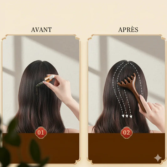 Outil de massage naturel pour soulagement des tensions du cuir chevelu.