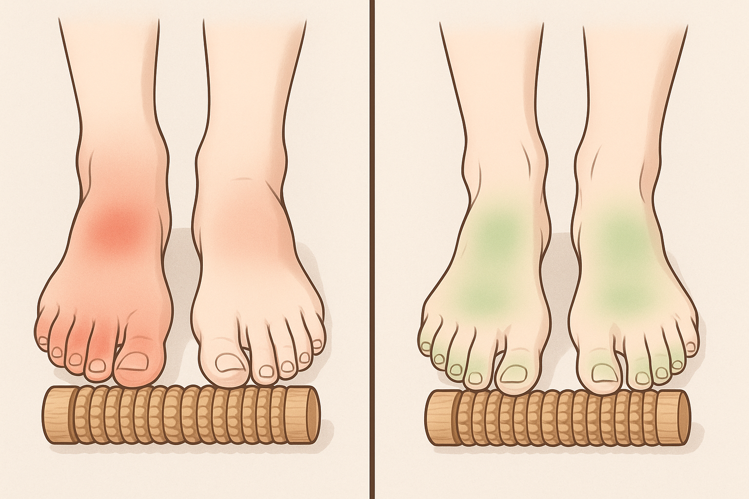 Rouleau Massage Bois Réflexo Pieds - Avant/Après